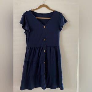 Navy Button-Front Dress